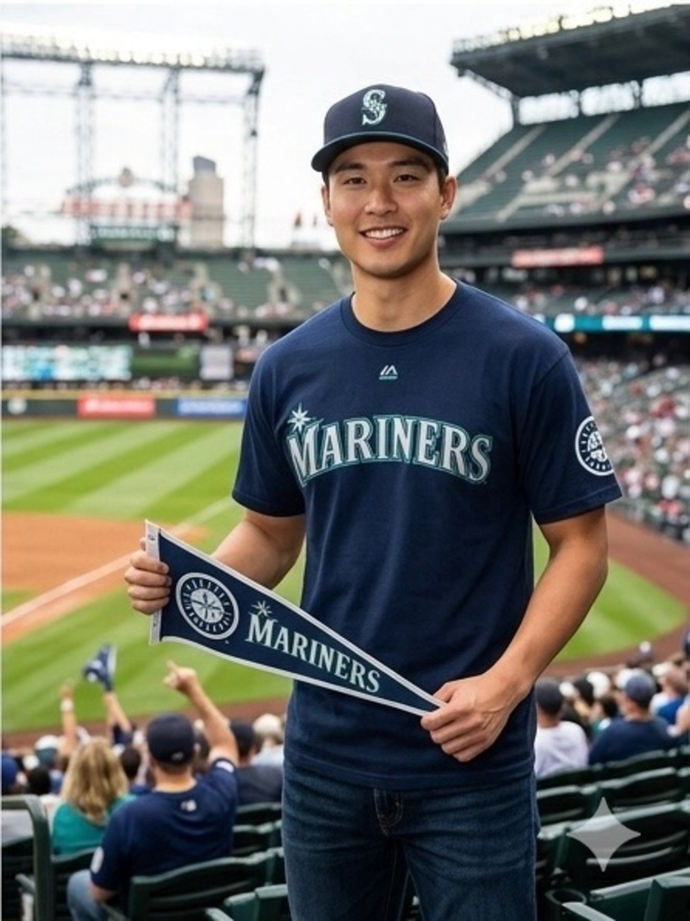 Majestic Mariners Navy and Teal Short Sleeve Tee